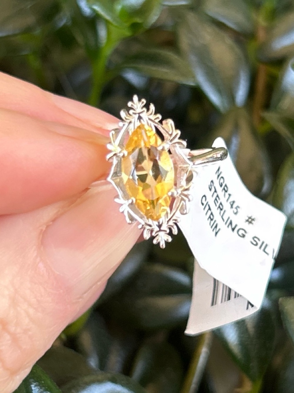 NOS Sterling Silver Genuine Citrine Marquise Halo Ring